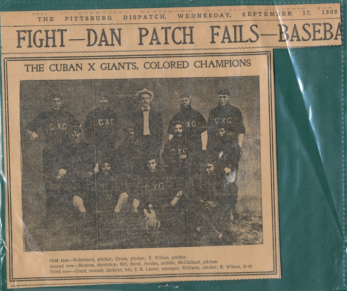 1902 Cuban X Giants News Clip & 1905 Reach Philadelphia Giants Team BVG, Lot of (2) *Negro League*
