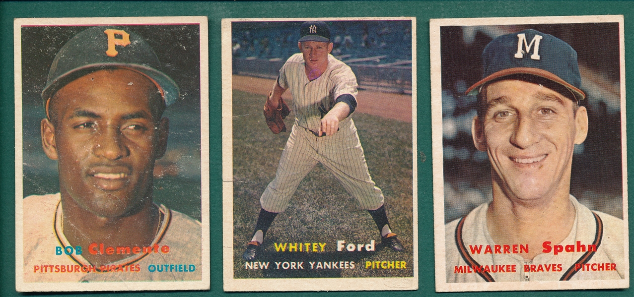 1957 Topps Ford, Spahn & Clemente, Lot of (3)
