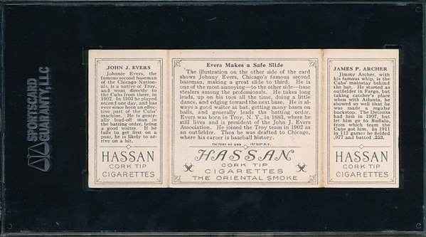 1912 T202 Evers Makes a Safe Slide, Evers/Archer Hassan Cigarettes SGC 2
