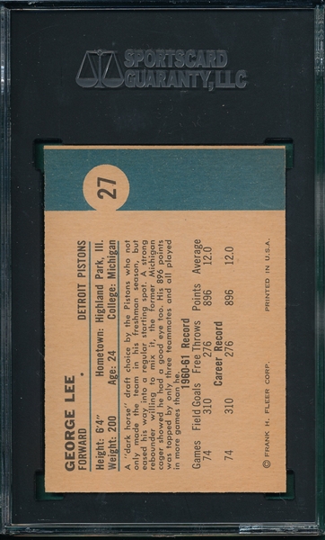 1961-62 Fleer BSKT #27 George Lee SGC 8