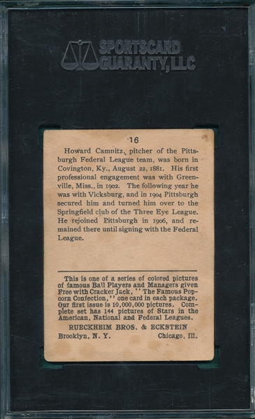 1914 Cracker Jack #16 Howie Camnitz SGC 40 *Federal League*