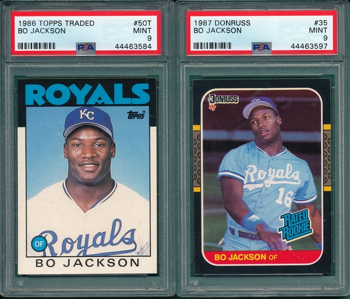 1986 Topps Traded & 1987 Donruss, Bo Jackson, Lot of (2), PSA 9 *MINT*