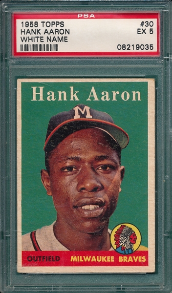 1958 Topps #30 Hank Aaron, White Name, PSA 5