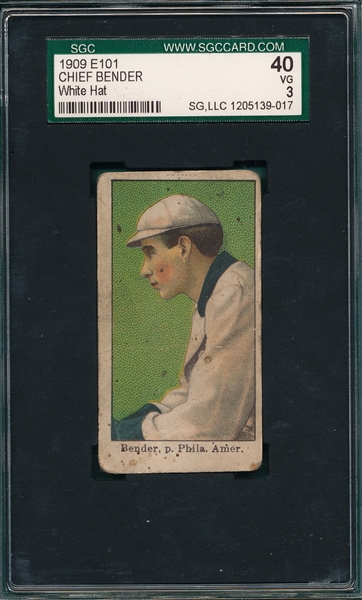 1909 E101 Chief Bender, White Hat, SGC 40