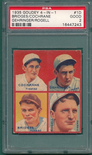 1935 Goudey 4 In 1 #1D W/ Cochrane PSA 2