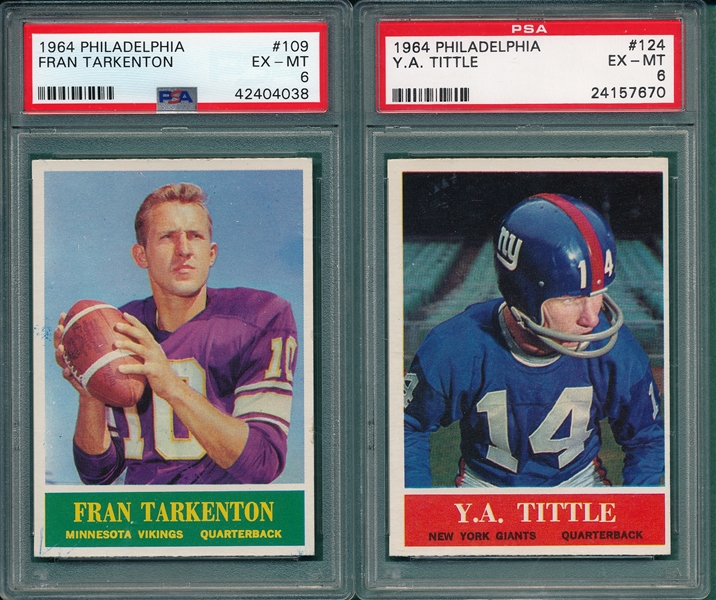 1964 Philadelphia #109 Tarkenton & #124 Tittle, Lot of (2) PSA 6
