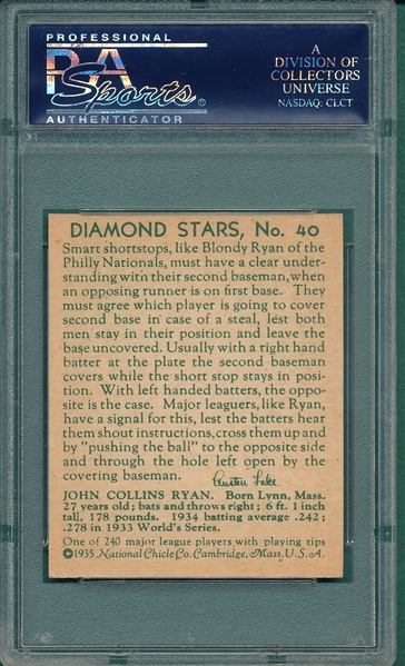 1934-36 Diamond Stars #40 Blondy Ryan PSA 5