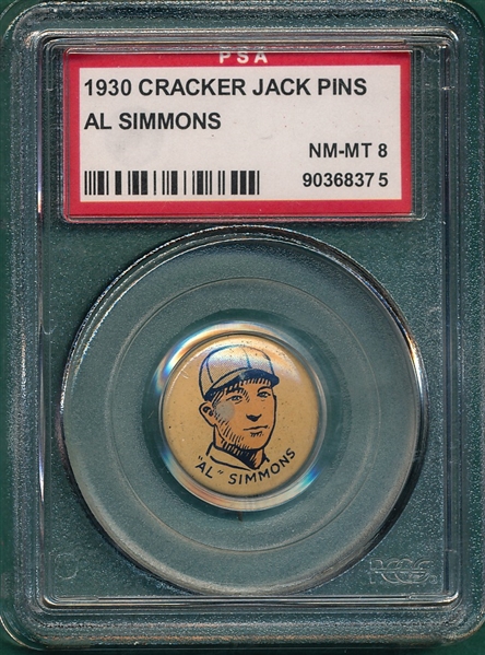 1930 Cracker Jack Pins Simmons PSA 8