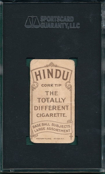 1909-1911 T206 Tinker, Portrait, Hindu Cigarettes SGC 1