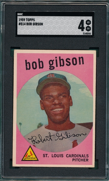 1959 Topps #514 Bob Gibson SGC 4 *Rookie* *Hi #*