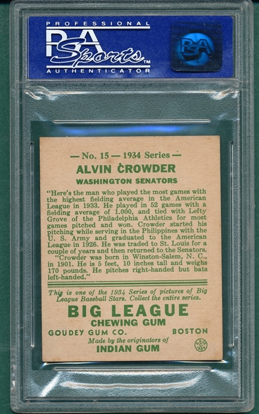 1934 Goudey #15 Alvin Crowder PSA 7