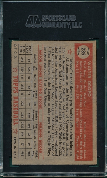 1952 Topps #235 Walt Dropo, Signed, SGC Certified 