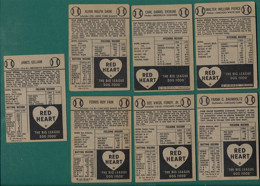 1954 Red Heart Lot of (11) W/ Bob Lemon