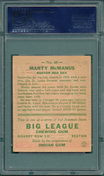 1933 Goudey #48 Marty McManus PSA 2