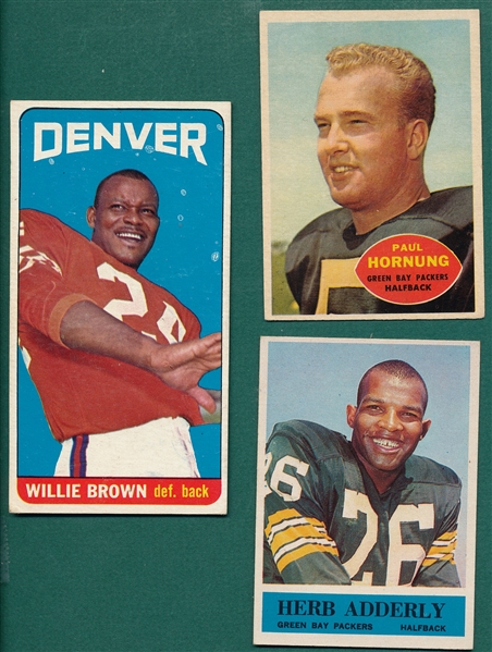 1961-65 Topps FB Lot of (3) W/ '65 Willie Brown, Rookie