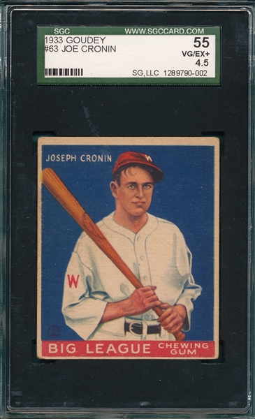 1933 Goudey #63 Joe Cronin SGC 55
