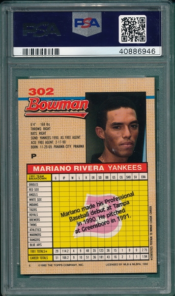 1992 Bowman #302 Mariano Rivera PSA 9 *MINT*
