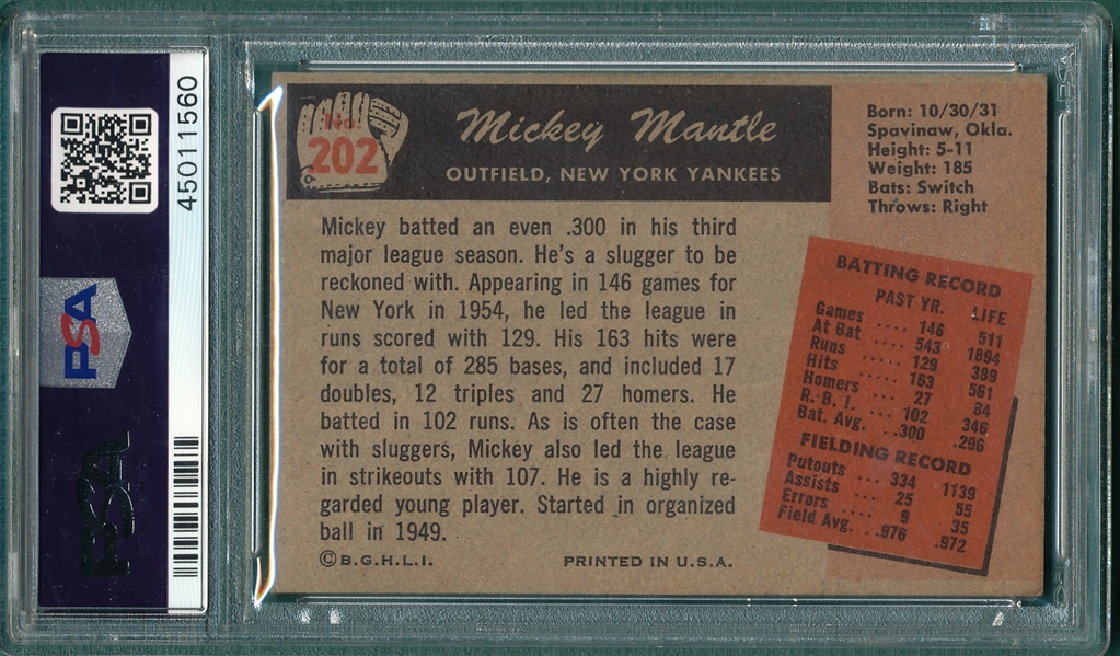 1955 Bowman #202 Mickey Mantle PSA 3