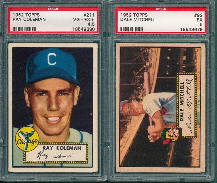 1952 Topps #92 Mitchell & #211 Coleman, Lot of (2), PSA 