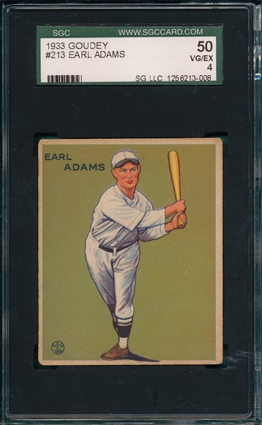 1933 Goudey #213 Earl Adams SGC 50