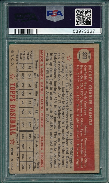 1952 Topps #311 Mickey Mantle PSA 1.5 