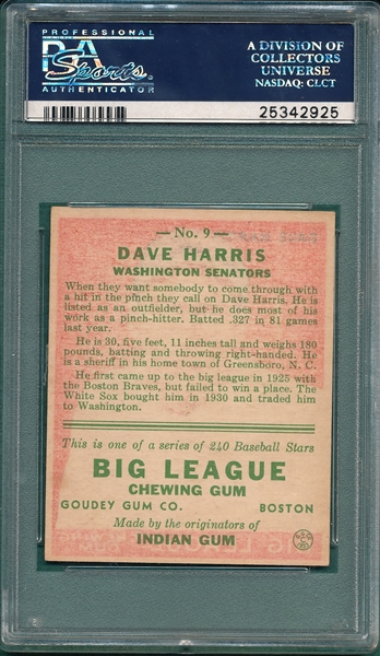 1933 Goudey #9 Dave Harris PSA 5