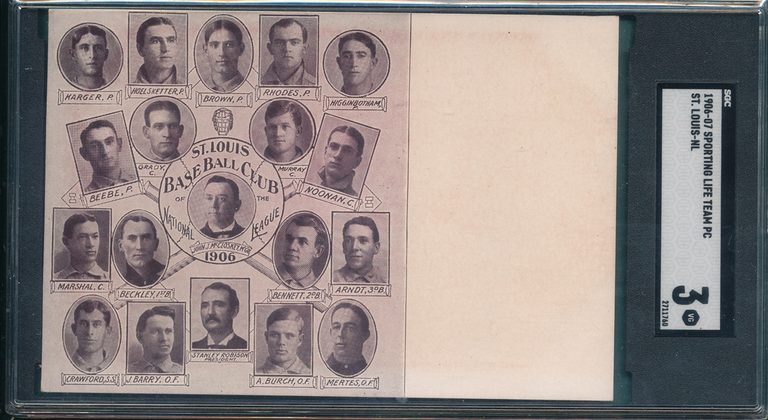 1906-07 Sporting Life Team PC, St. Louis Cardinals, SGC 3