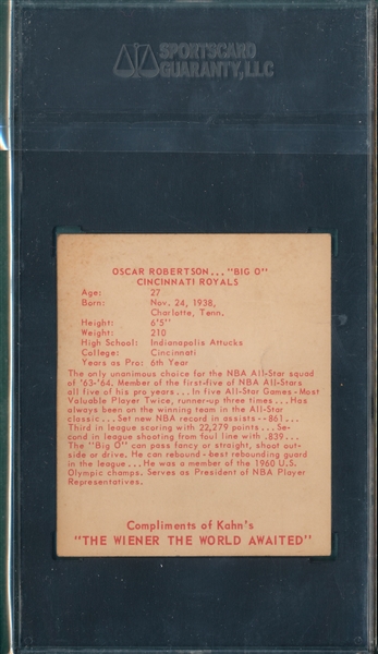 1964-65 Kahn's Oscar Robertson SGC 40 *Facing Side*