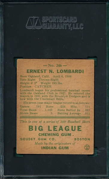 1938 Goudey Heads Up #246 Ernie Lombardi, Reds, SGC 3