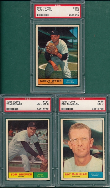 1961 Topps #434 Brewer, #465 McMillan & #455 Wynn, Lot of (3) PSA