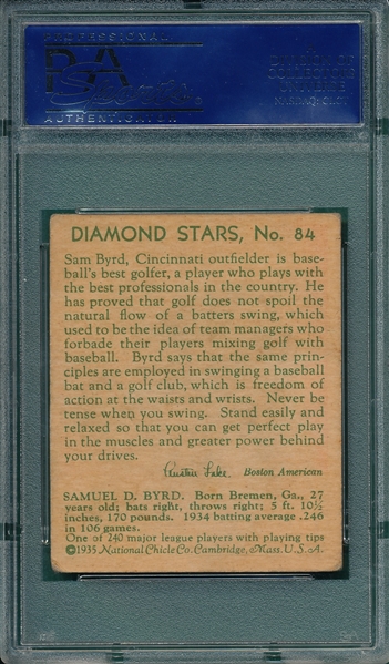 1934-36 Diamond Stars #84 Sam Byrd PSA 4 *Hi #*