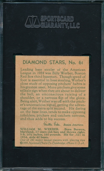 1934-36 Diamond Stars #61 Billie Werber SGC 84