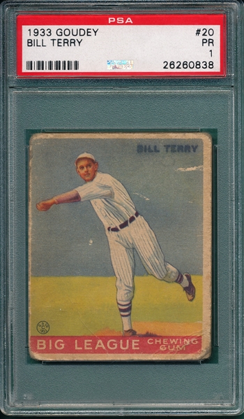 1933 Goudey #20 Bill Terry PSA 1