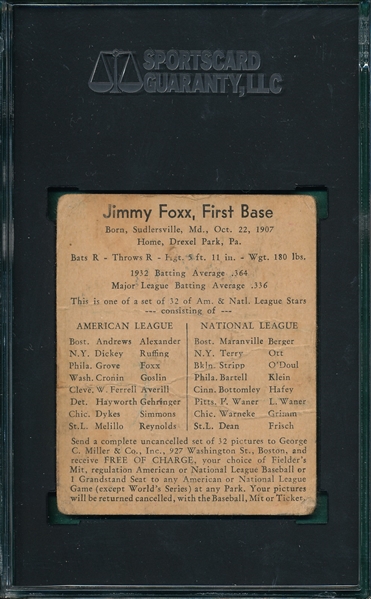 1933 George C. Miller Jimmy Foxx SGC 1