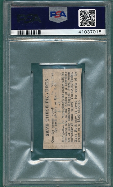 1928 Yuengling's #10 Joe Sewell PSA Authentic