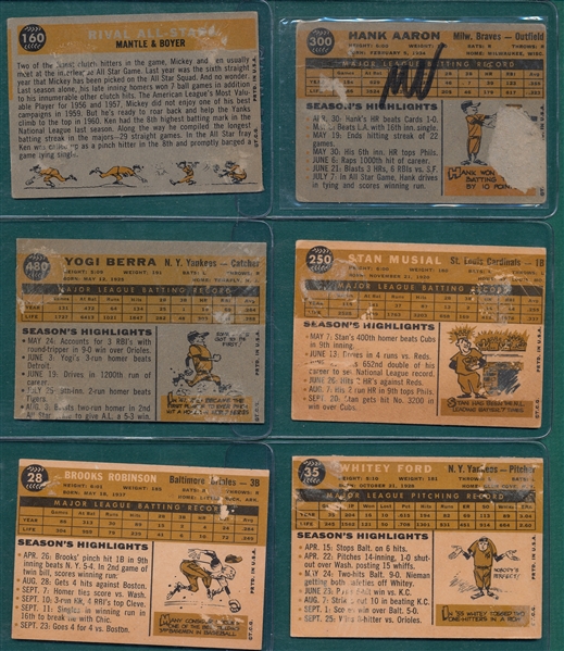 1960 Topps Lot of (11) Hall of Famers W/ Mantle & Aaron