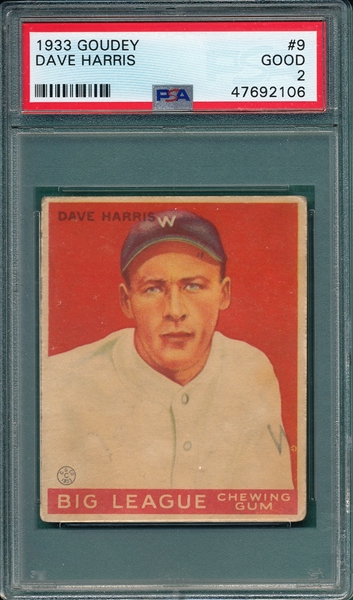 1933 Goudey #9 Dave Harris PSA 2