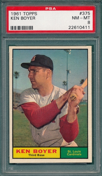 1961 Topps #375 Ken Boyer PSA 8 