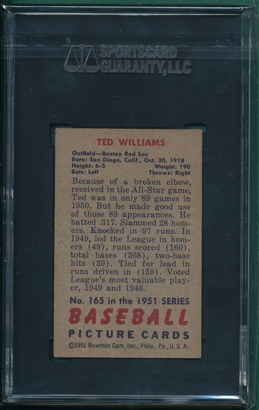 1951 Bowman #165 Ted Williams SGC 5