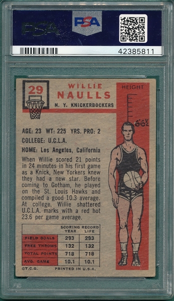 1957 Topps BSKT #29 Willie Naulls PSA 4