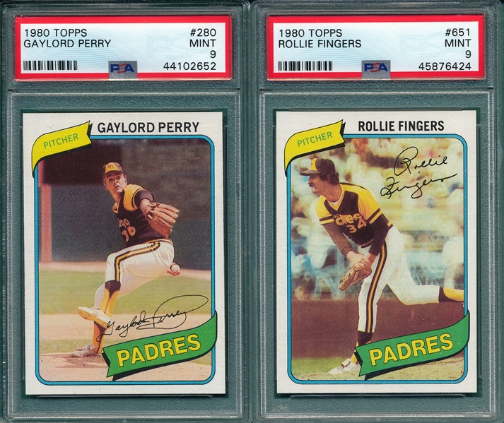 1980 Topps #280 G. Perry & #651 Fingers, Lot of (2), PSA 9 *MINT*