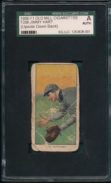 1909-1911 T206 Hart, Jimmy, Old Mill Cigarettes SGC Authentic *Upside Down Back*