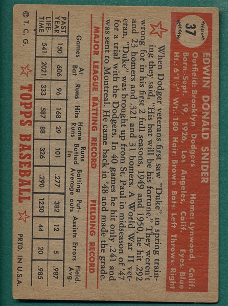 1952 Topps #37 Duke Snider *Red*