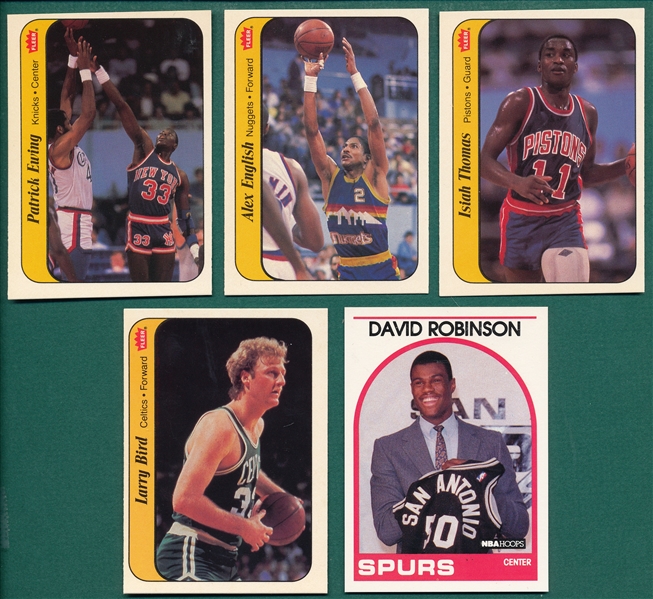 1986 Fleer BSKT Stickers Lot of (4) & 1990 Hoops #138 David Robinson, Rookie, Lot of (5)