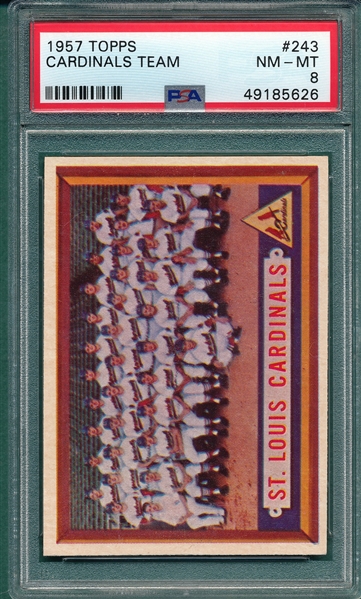 1957 Topps #243 Cardinals Team PSA 8