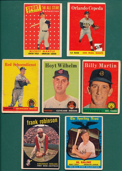 1958/59 Topps Lot of (7) W/ Mantle