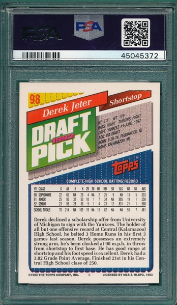 1993 Topps #98 Derek Jeter PSA 9 *Rookie*