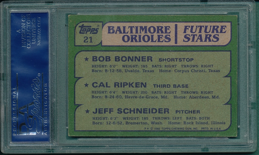 1982 Topps #21 Cal Ripken Jr., Signed, PSA/DNA Authentic, *Rookie*