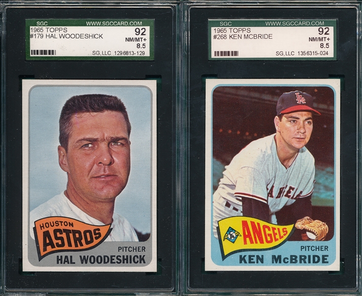 1965 Topps #179 Woodeshick & #268 McBride, Lot of (2) SGC 92