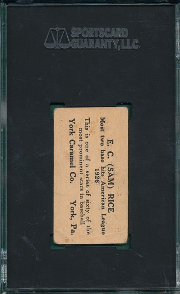 1927 E210-1 #36 E. C. (Sam) Rice, York Caramels SGC 1.5
